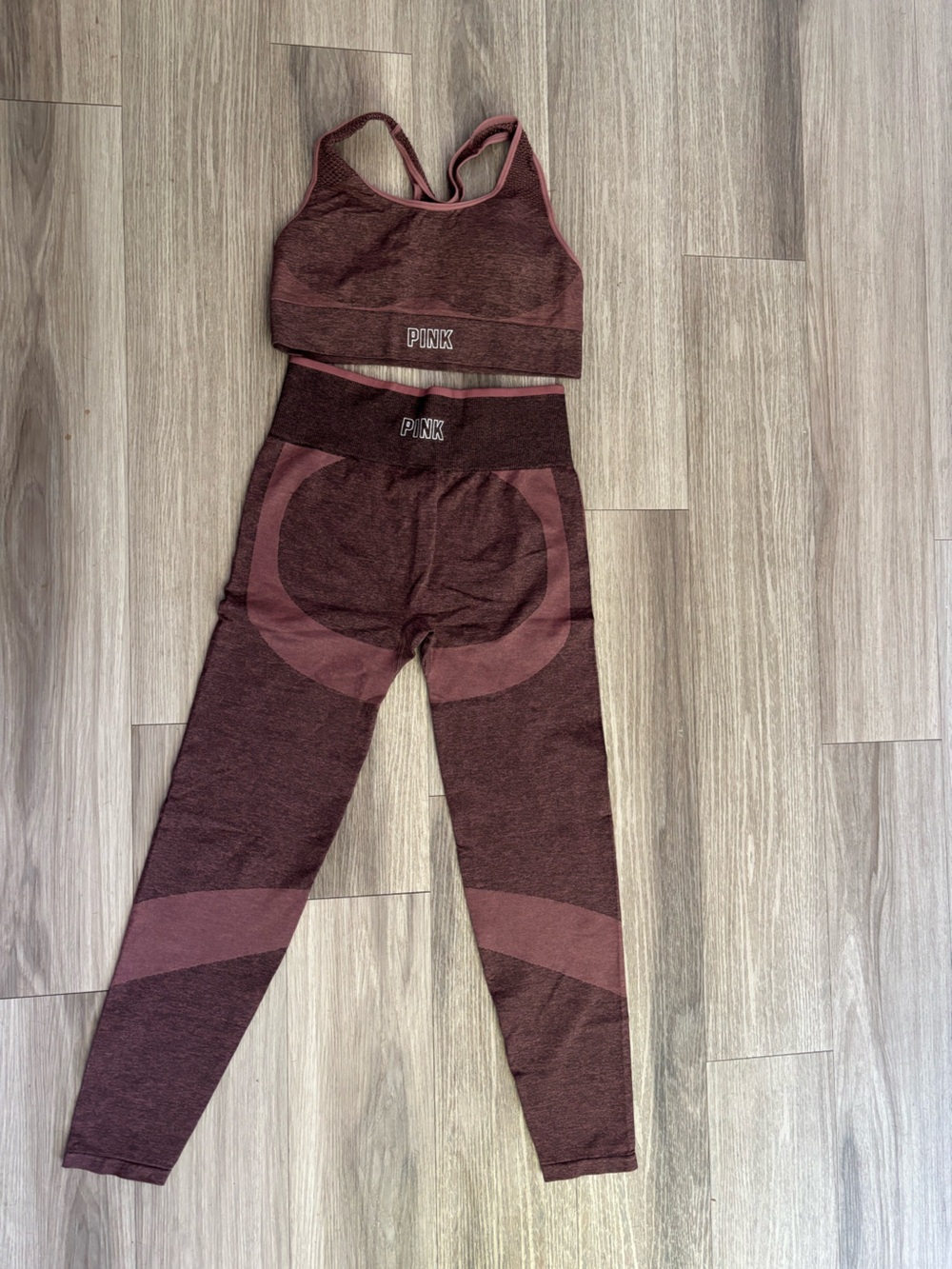 PINK Victoria's Secret Maroon Seamless High-Waist Leggings & Sports Bra Set
